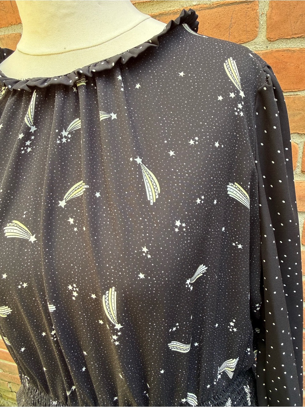 POPSUGAR Black Long-Sleeve Printed Tiered Mini Dress - Picture 3 of 8